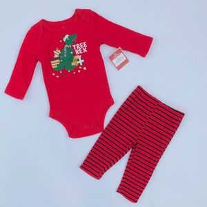 Trex Red Striped Christmas Matching Set 3/6M NWT